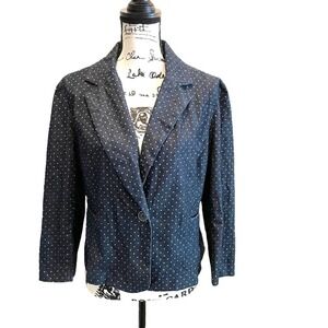 Cynthia Rowley Denim Chambray Blue Jean Blazer Jacket Size XL Polka Dot Preppy